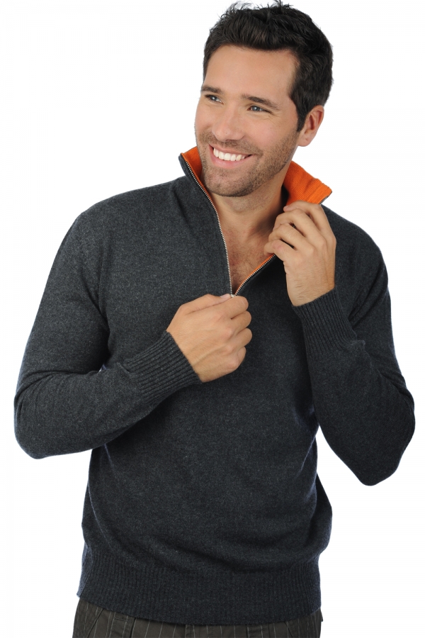 Cashmere men polo style sweaters henri charcoal marl orange l