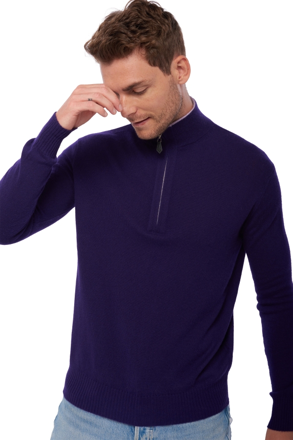 Cashmere men polo style sweaters henri deep purple lilas 3xl