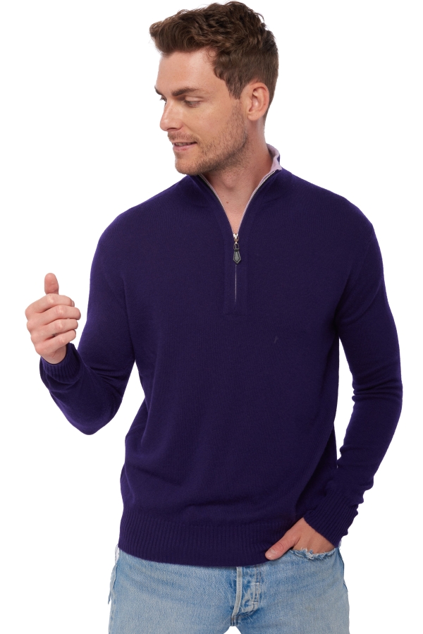 Cashmere men polo style sweaters henri deep purple lilas m