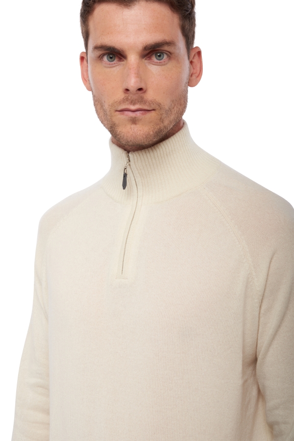 Cashmere men polo style sweaters natural vez natural ecru xs