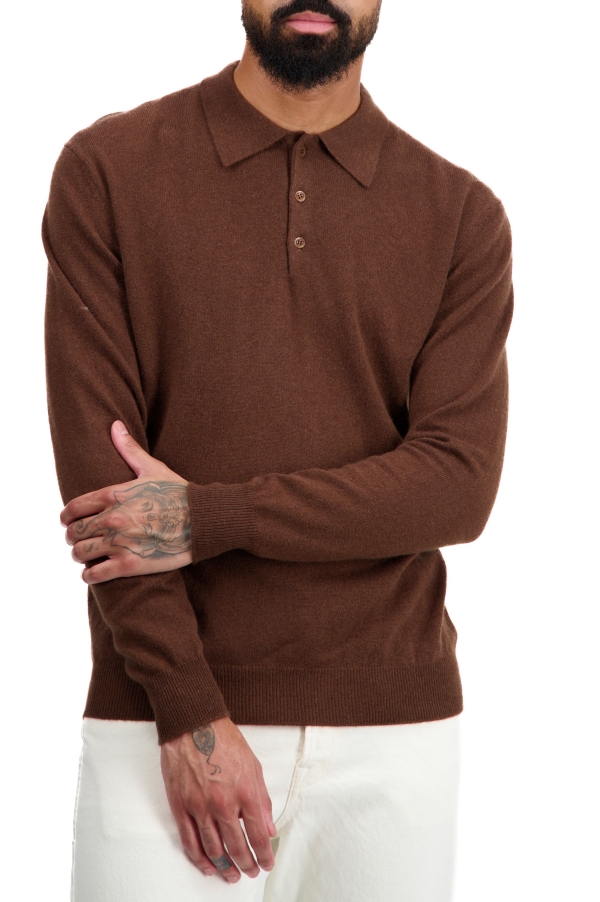 Cashmere men polo style sweaters tarn first dark camel l