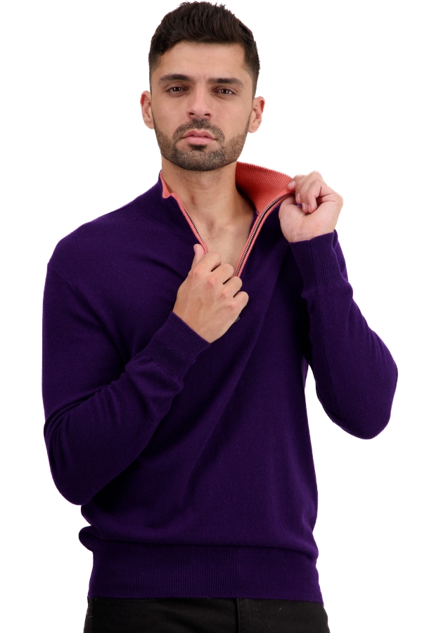 Cashmere men polo style sweaters themon deep purple juliet xl