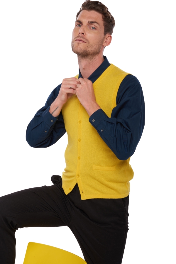 Cashmere men waistcoat sleeveless sweaters basile cyber yellow s