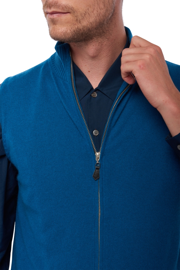 Cashmere men waistcoat sleeveless sweaters dali canard blue 2xl