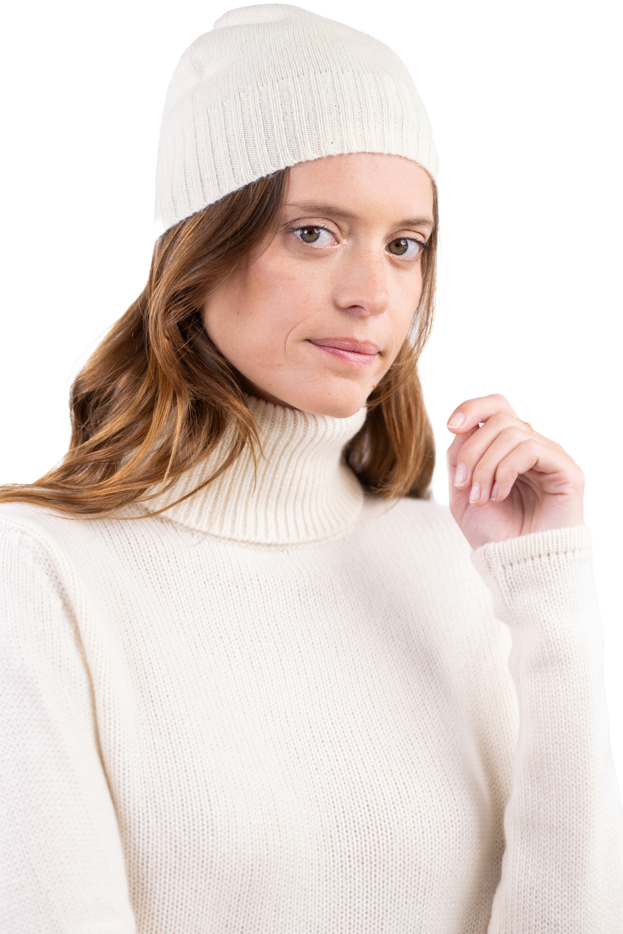 Cashmere accessories beanie tetous natural ecru 22 x 19 cm
