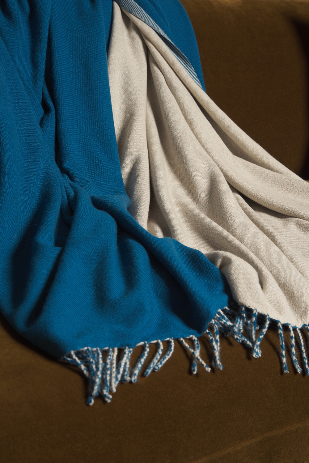 Cashmere accessories blanket amadora 140 x 220 canard blue vintage beige chine 140 x 220 cm