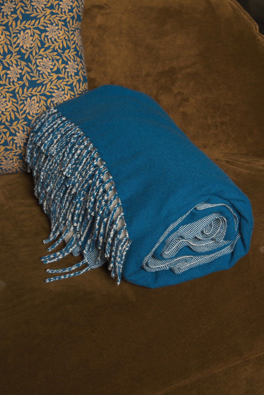 Cashmere accessories blanket amadora 140 x 220 canard blue vintage beige chine 140 x 220 cm