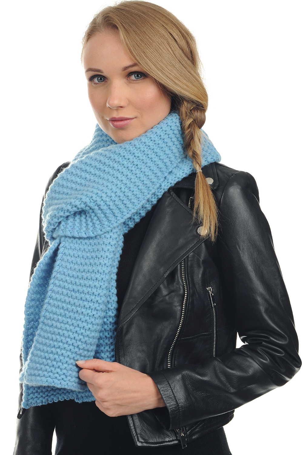 Cashmere accessories scarves  mufflers manouche teal blue 190 x 26 cm