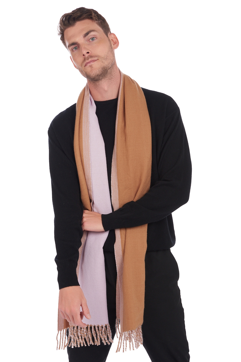 Cashmere accessories scarves mufflers ajaccio camel lilas 35 x 200 cm
