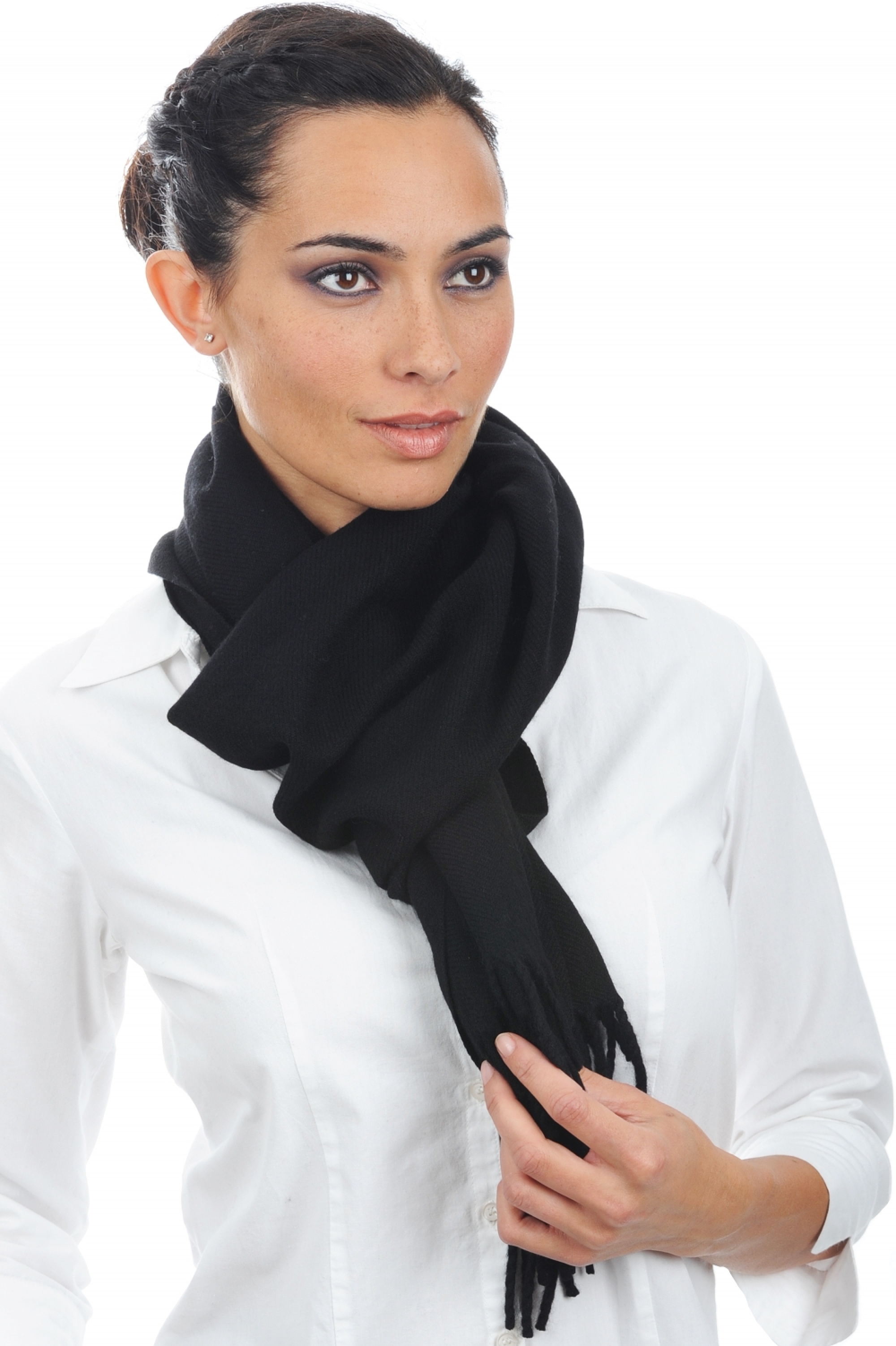 Cashmere accessories scarves mufflers kazu170 black 170 x 25 cm