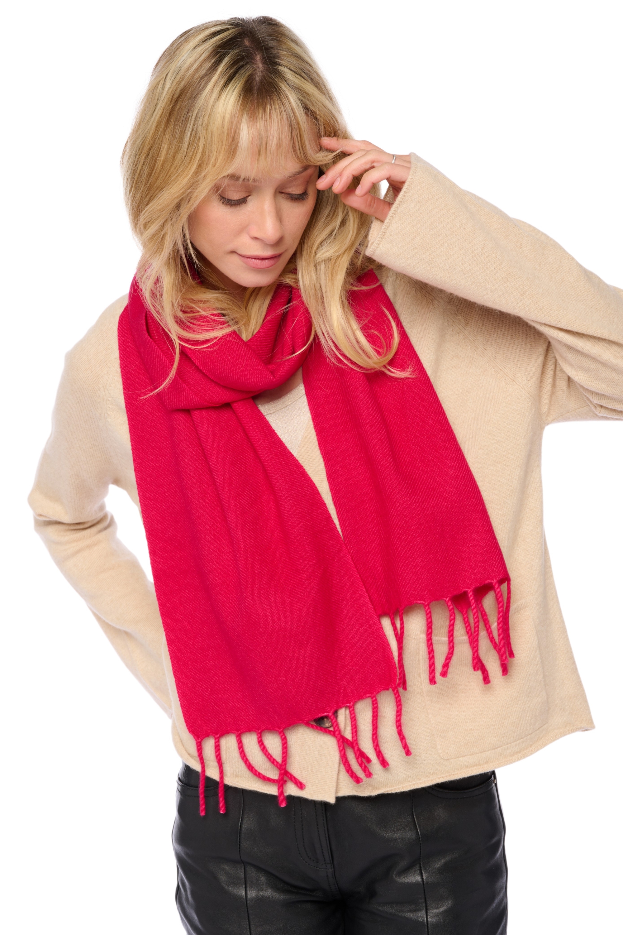 Cashmere accessories scarves mufflers kazu170 bright rose 170 x 25 cm