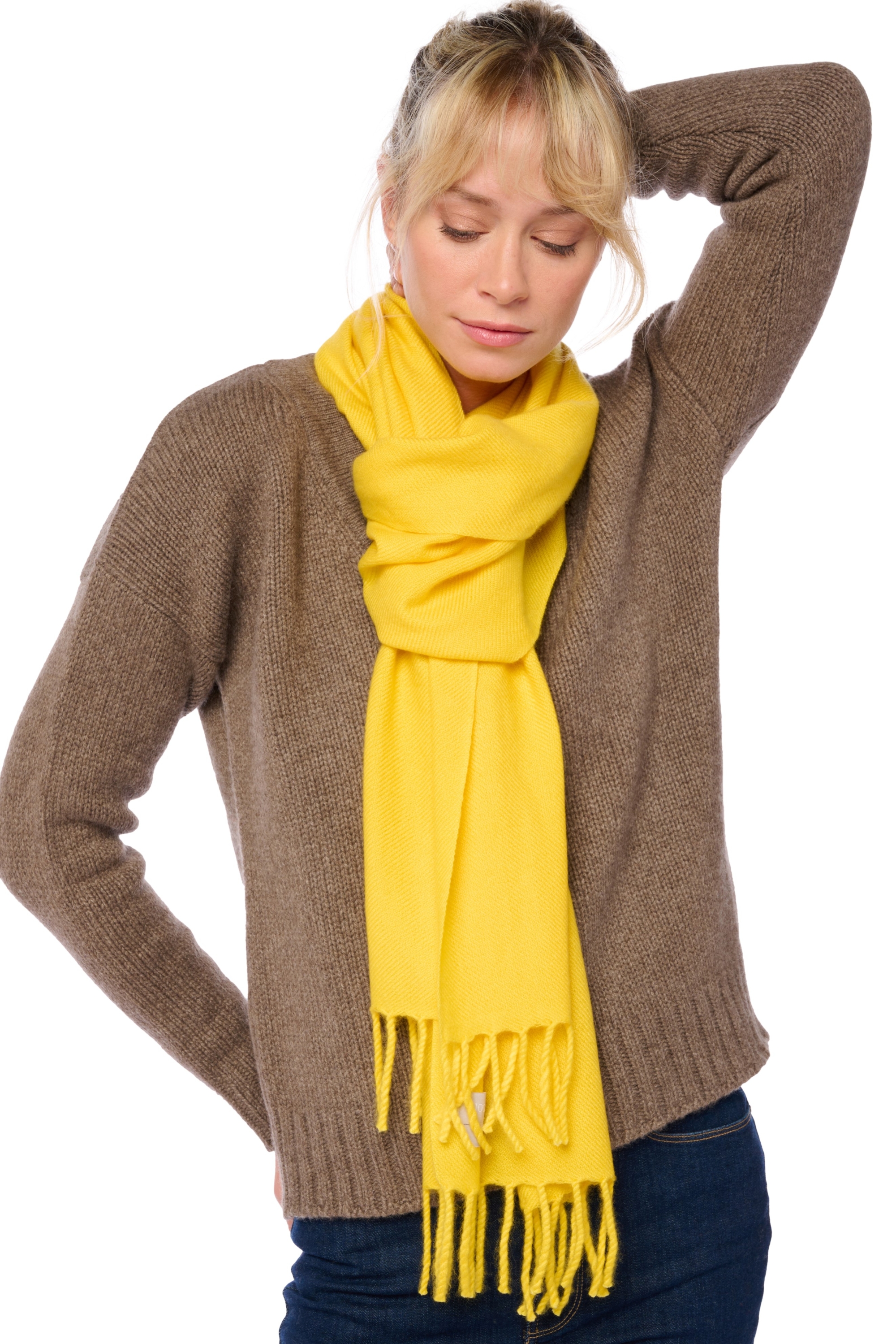 Cashmere accessories scarves mufflers kazu200 cyber yellow 200 x 35 cm