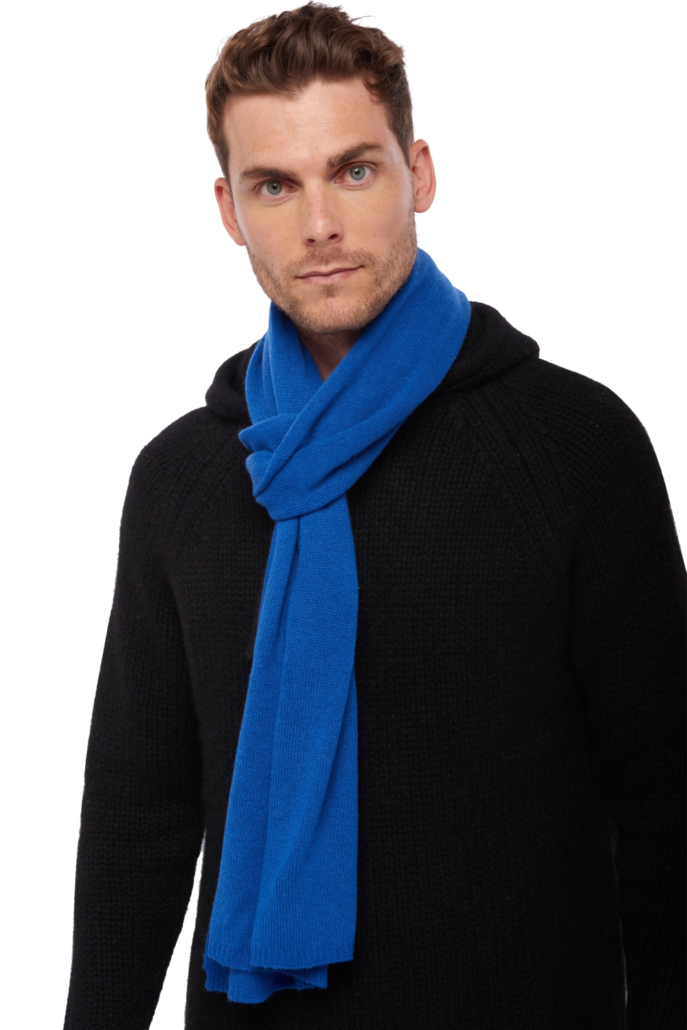 Cashmere accessories scarves mufflers miaou lapis blue 210 x 38 cm