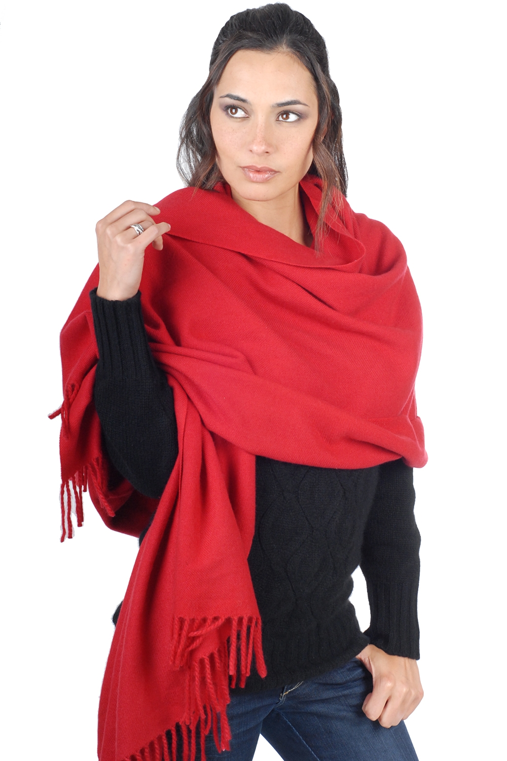 Cashmere accessories scarves mufflers niry deep red 200x90cm