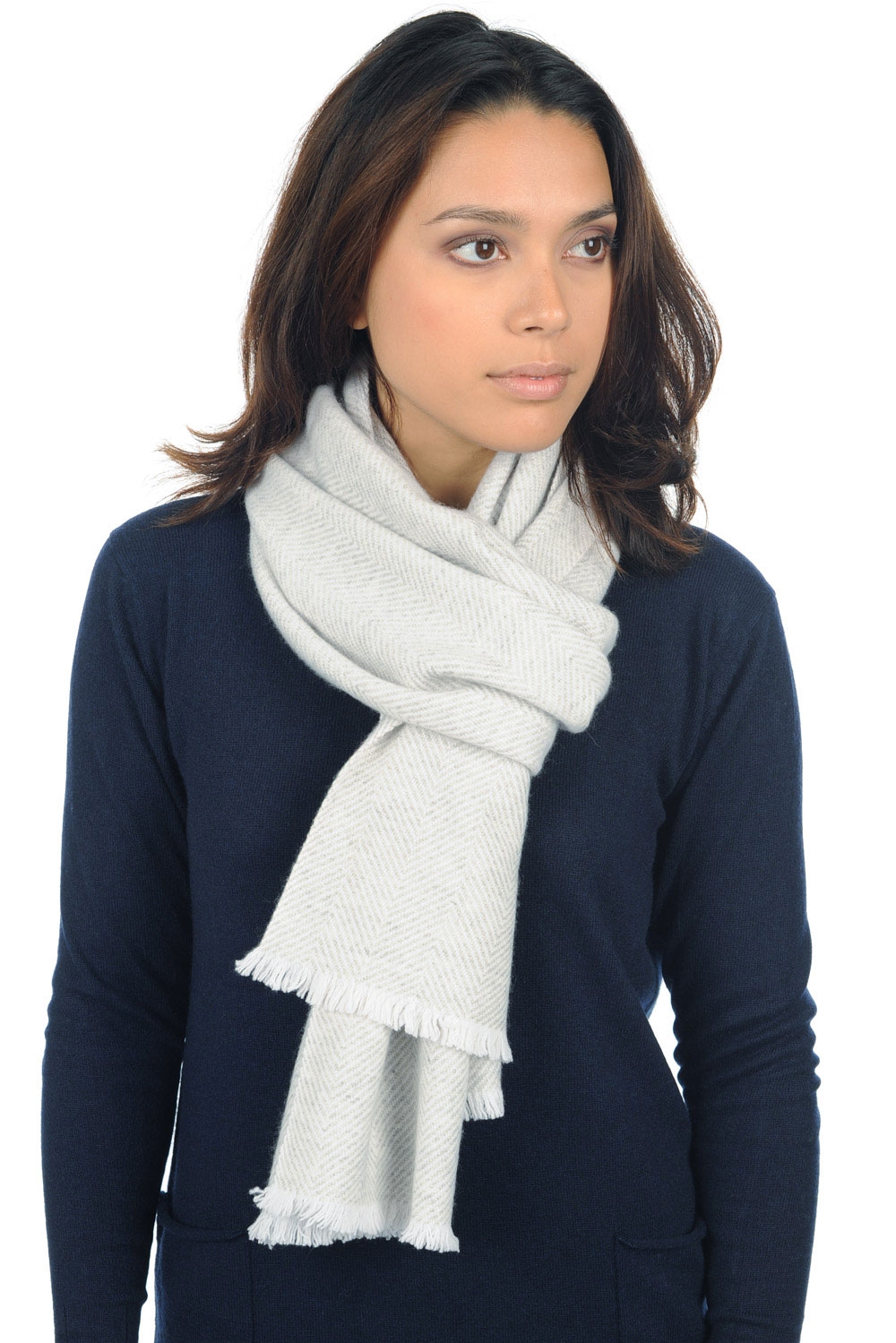 Cashmere accessories scarves mufflers orage off white flanelle chine 200 x 35 cm