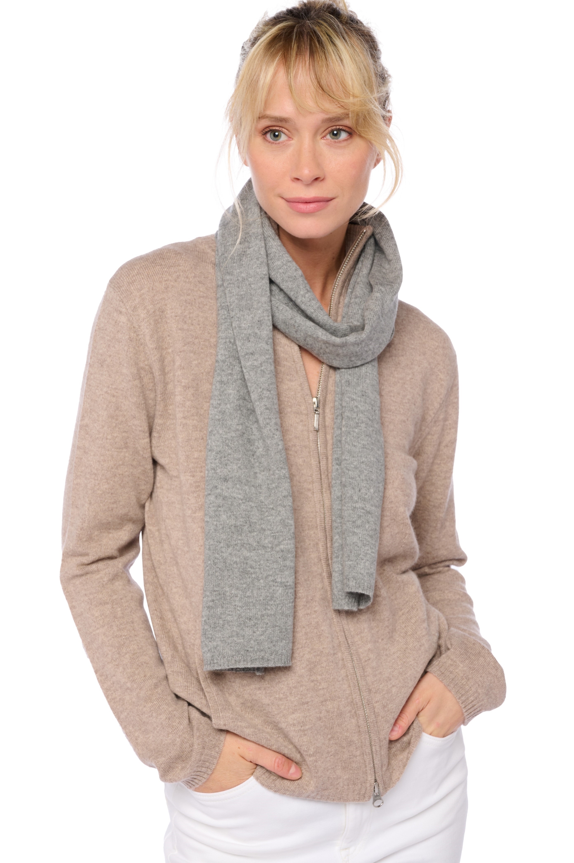 Cashmere accessories scarves mufflers ozone grey marl 160 x 30 cm