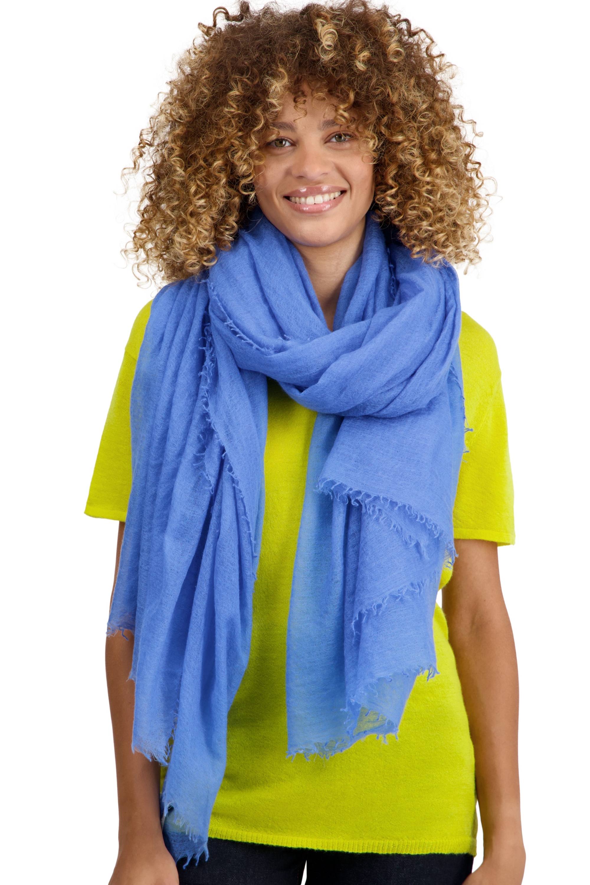 Cashmere accessories scarves mufflers tonka light cobalt blue 200 cm x 120 cm