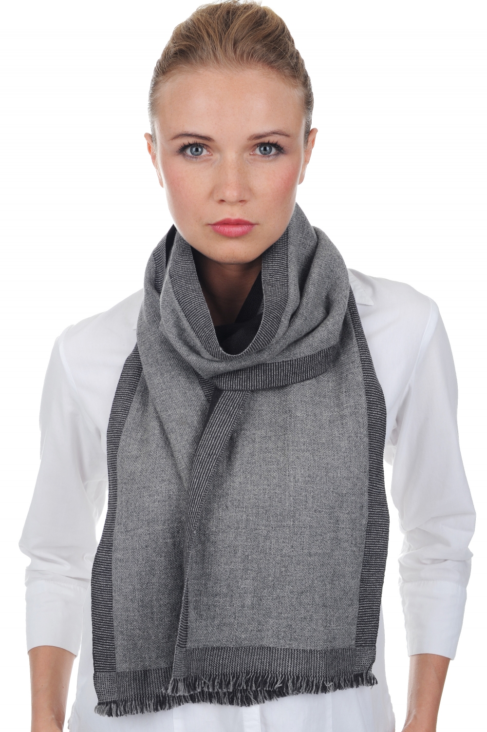 Cashmere accessories scarves mufflers tonnerre grey marl matt charcoal 180 x 24 cm