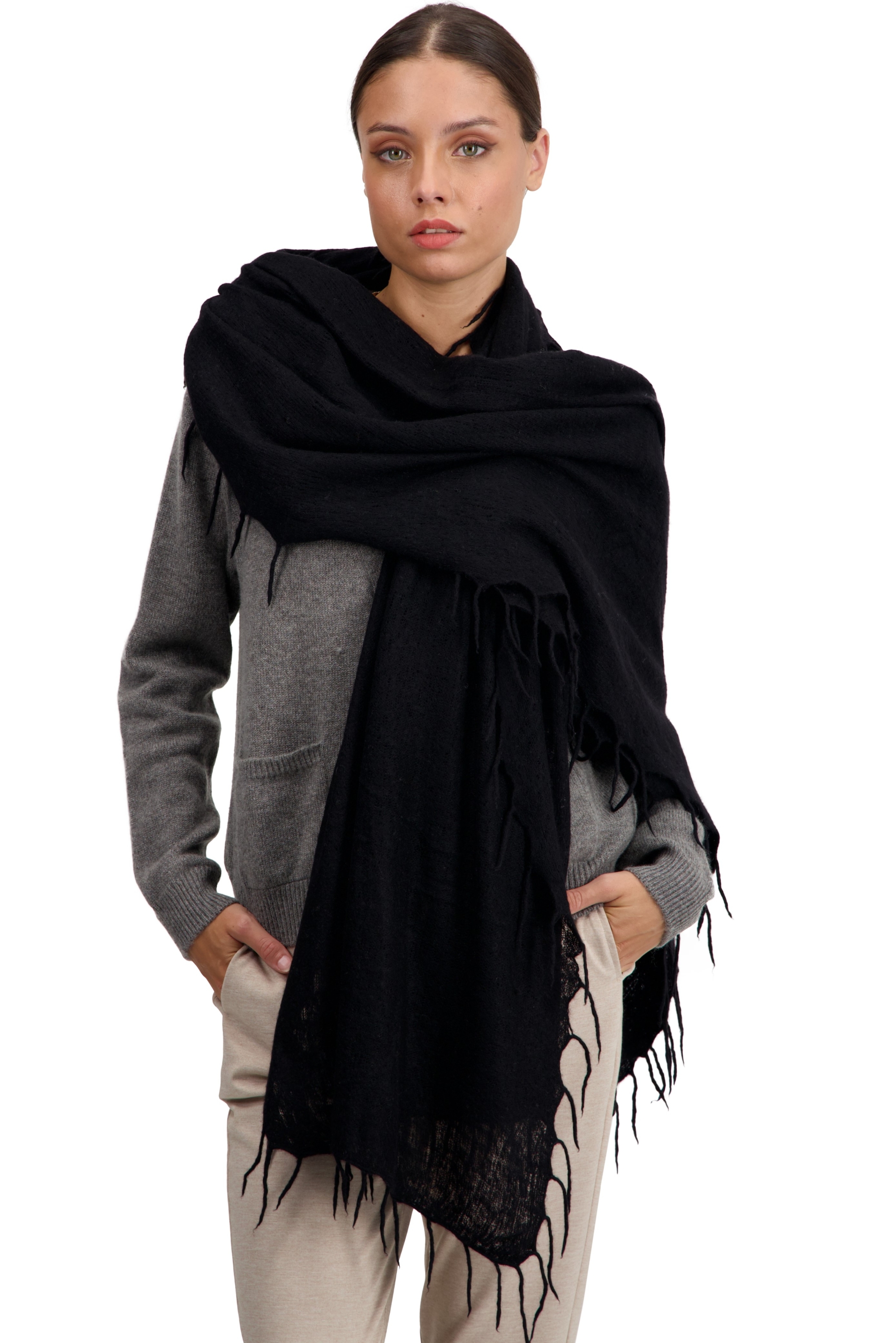 Cashmere accessories scarves mufflers tresor black 200 cm x 90 cm