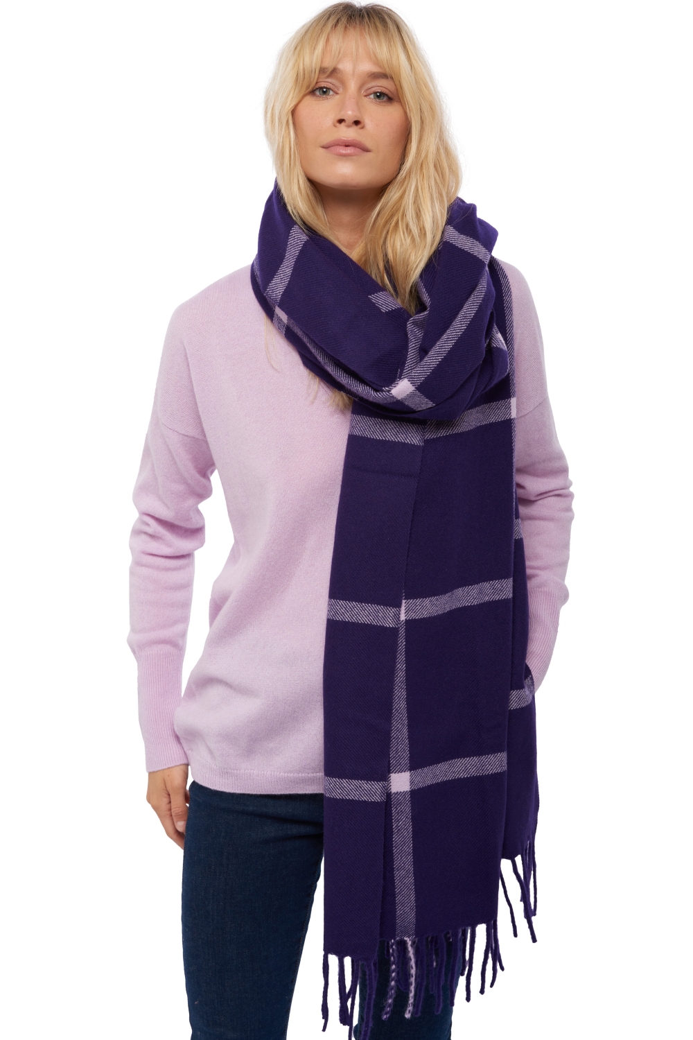 Cashmere accessories scarves mufflers venezia deep purple lilas 210 x 90 cm