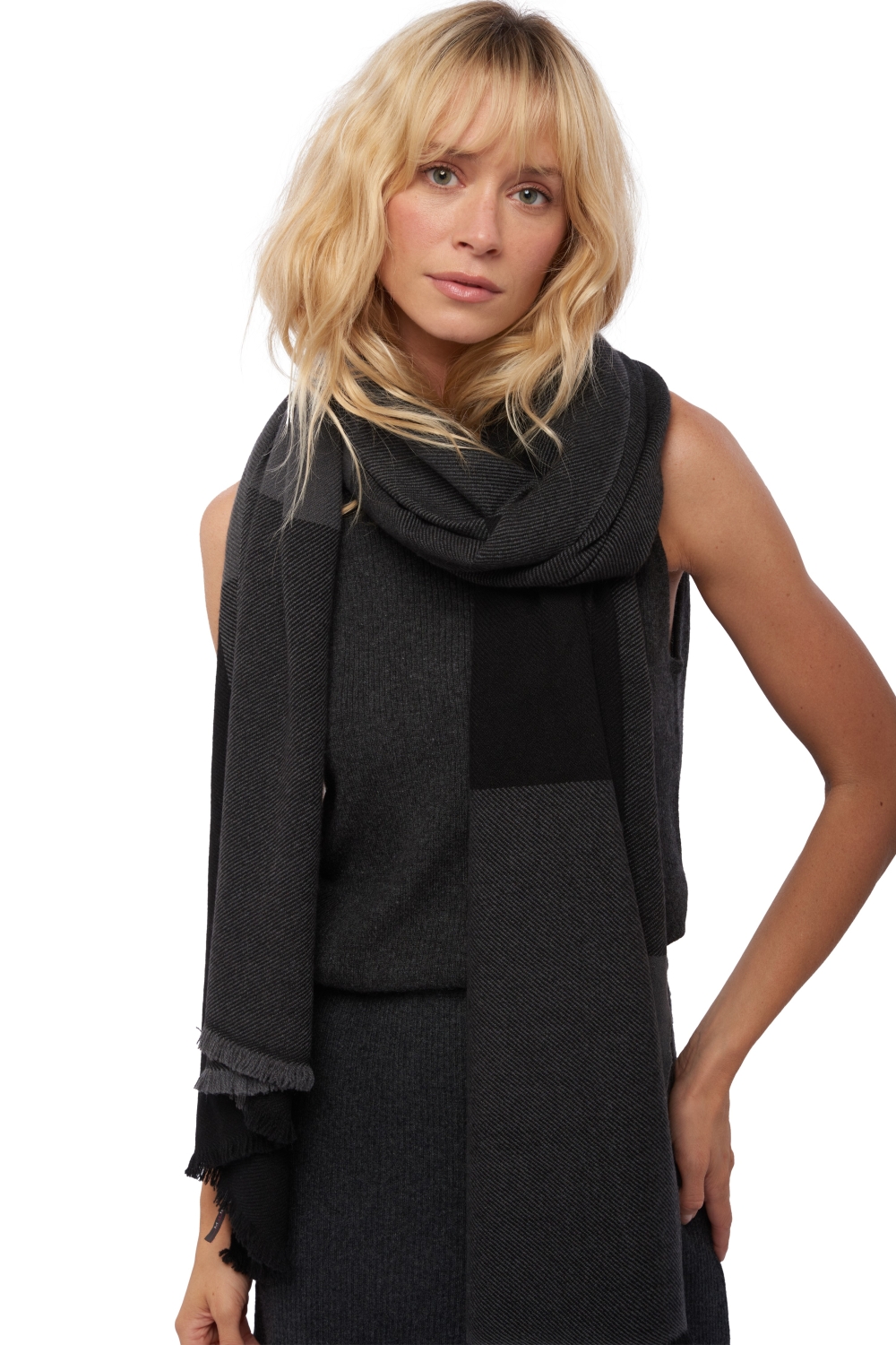 Cashmere accessories scarves mufflers verona black matt charcoal 225 x 75 cm