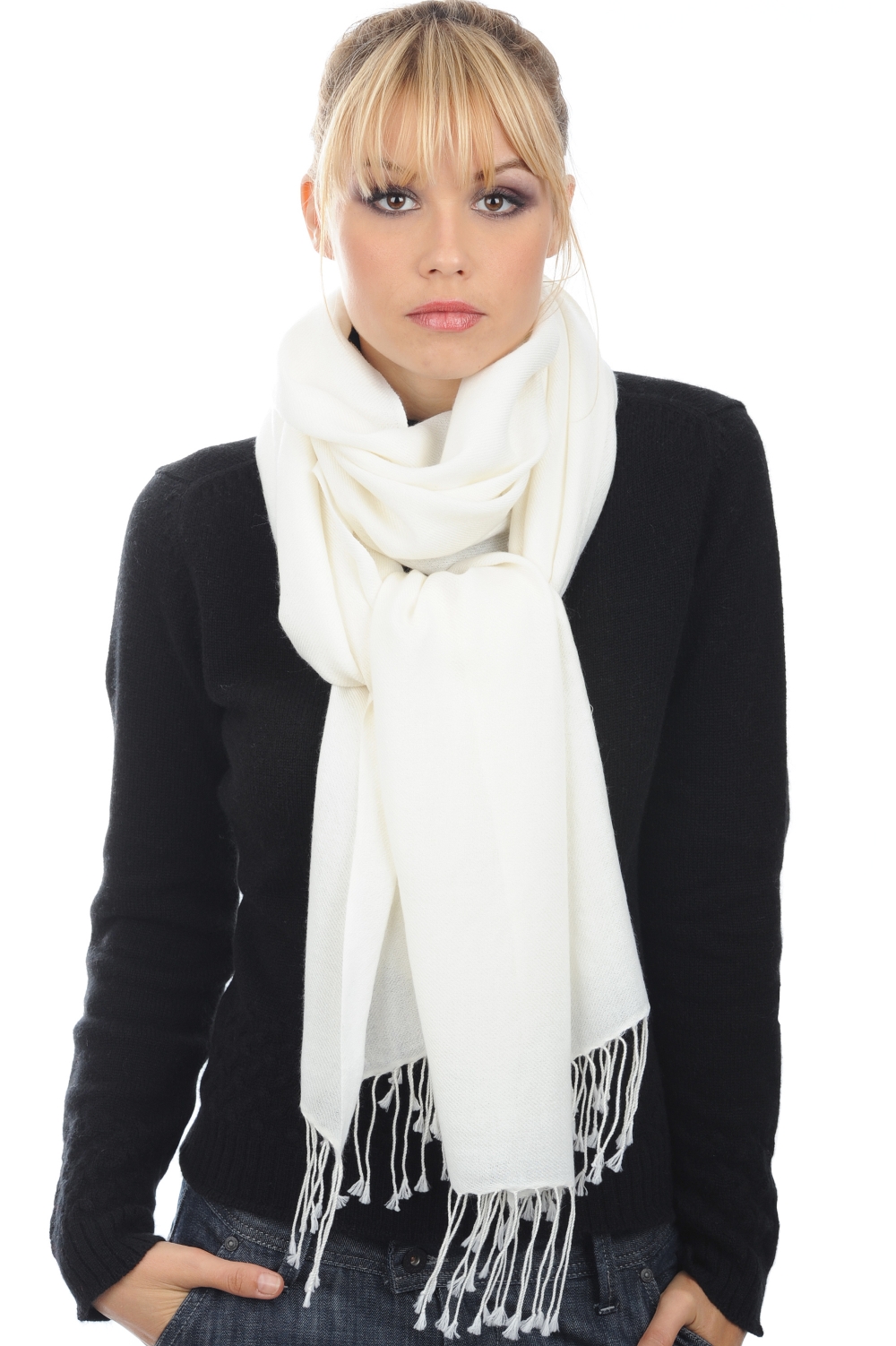 Cashmere accessories shawls diamant ecru 201 cm x 71 cm