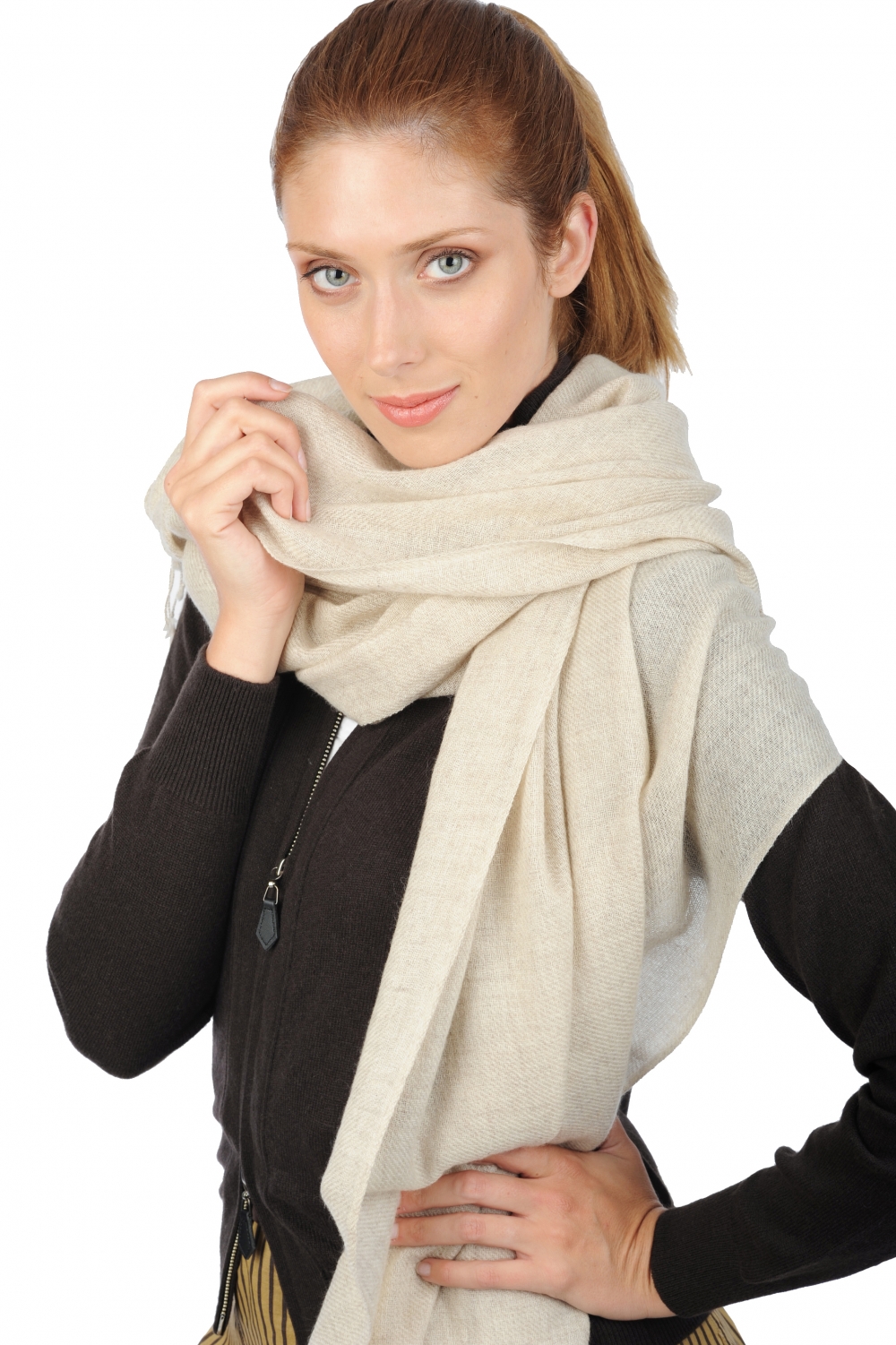 Cashmere accessories shawls diamant ecru chine 204 cm x 92 cm