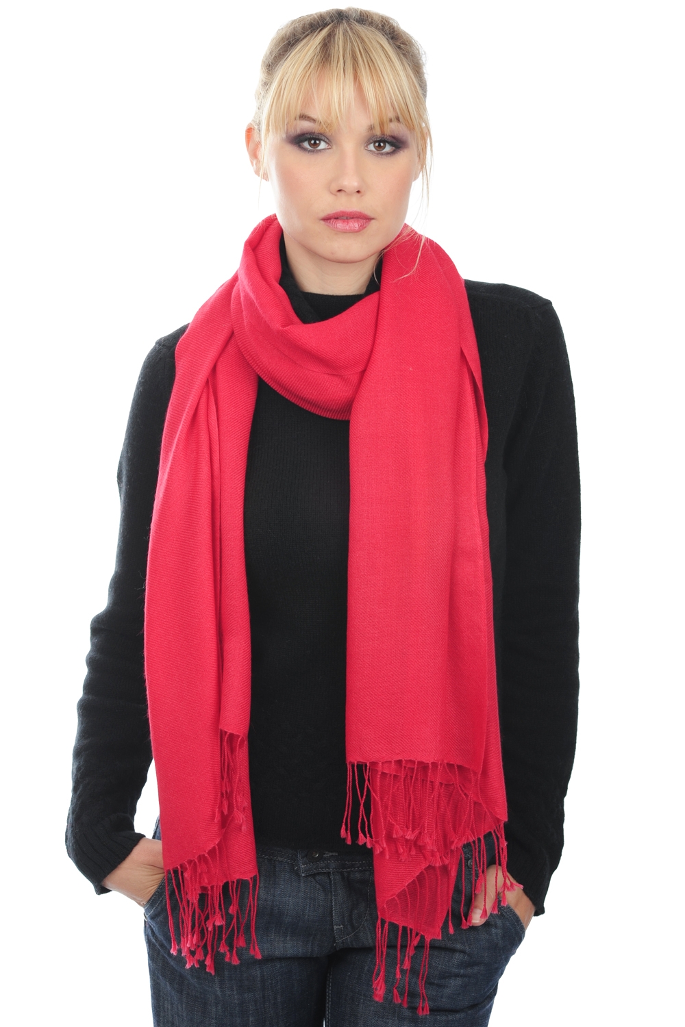 Cashmere accessories shawls diamant flashing red coral 204 cm x 92 cm