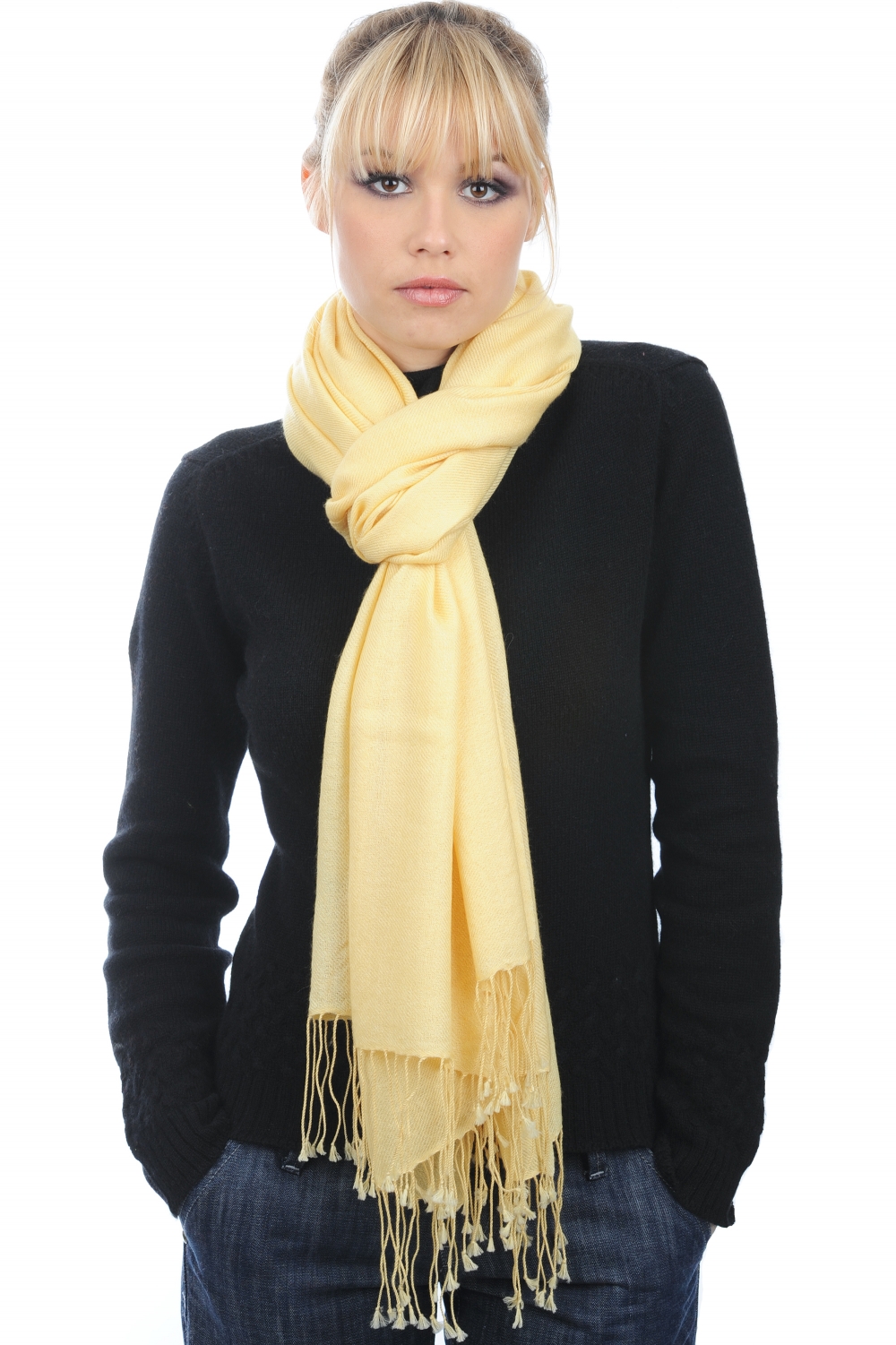 Cashmere accessories shawls diamant mellow yellow 204 cm x 92 cm