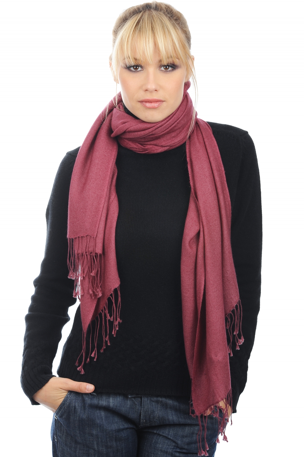 Cashmere accessories shawls diamant rose wine 204 cm x 92 cm