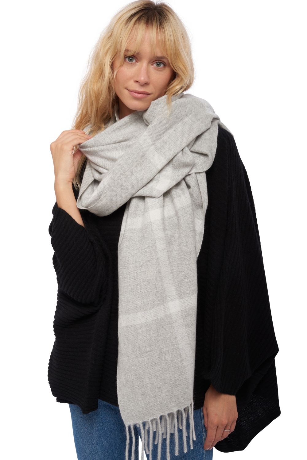 Cashmere accessories shawls venezia flanelle chine off white 210 x 90 cm