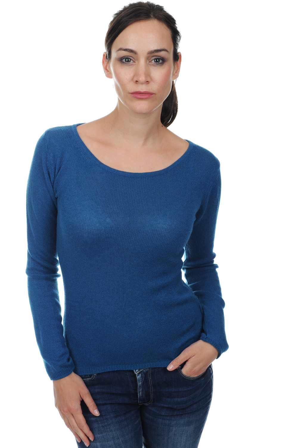 Cashmere ladies basic sweaters at low prices caleen canard blue 2xl