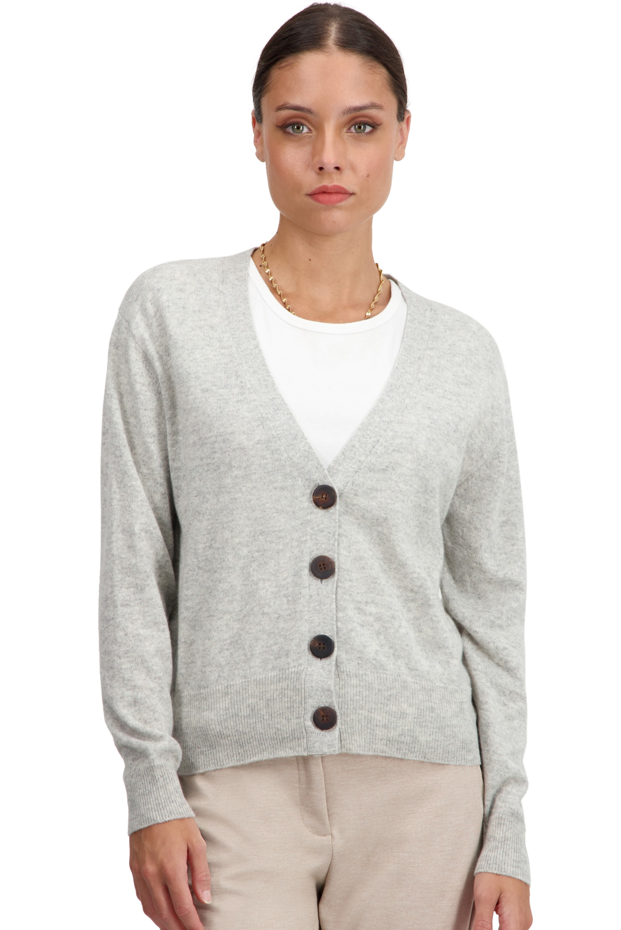 Cashmere ladies cardigans talitha flanelle chine xs