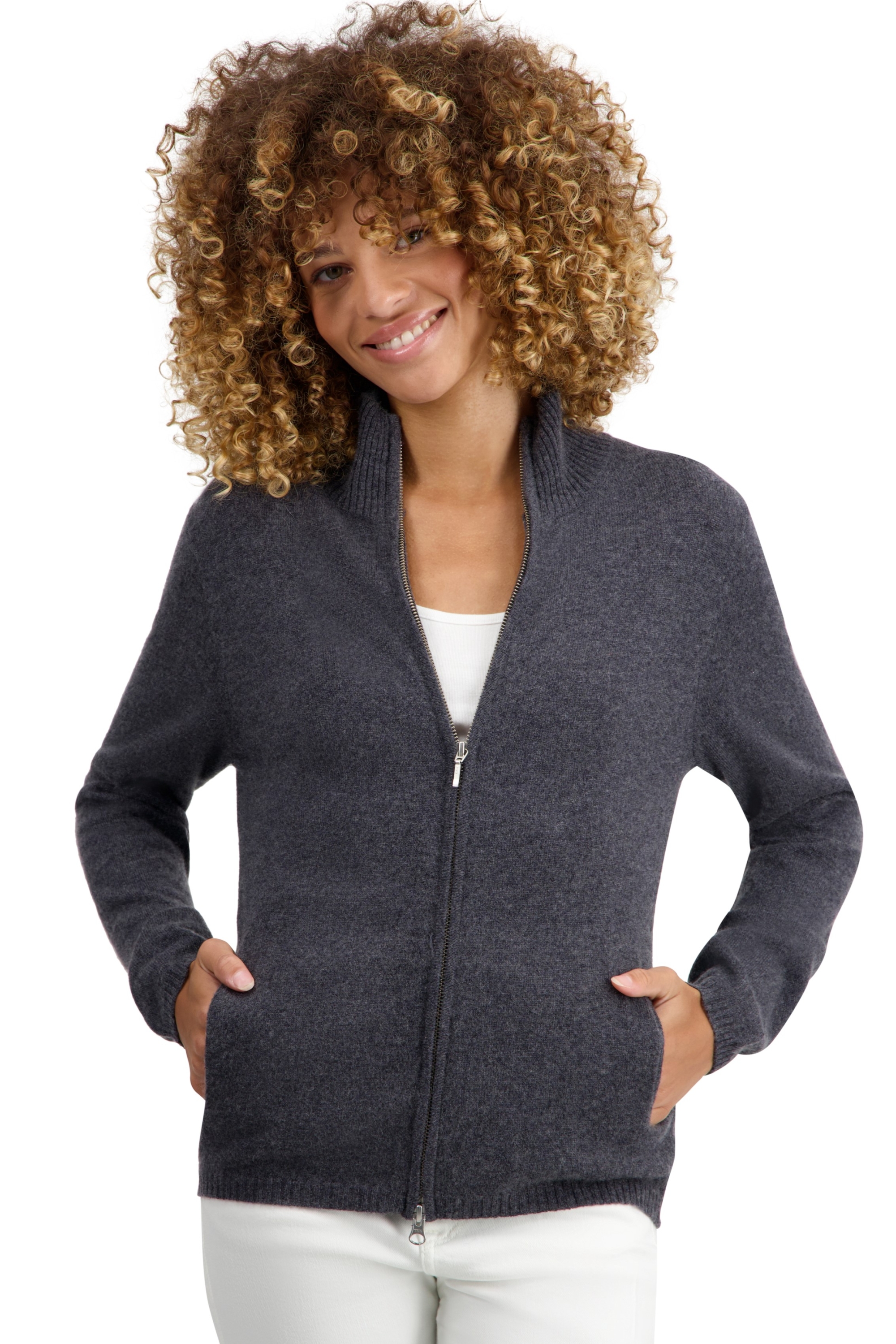 Cashmere ladies cardigans thames first charcoal marl m