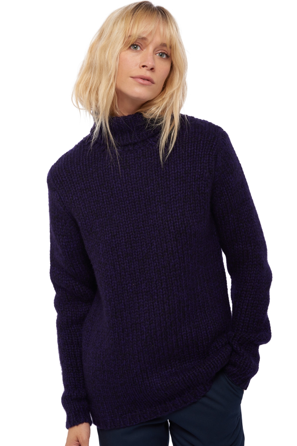 Cashmere ladies chunky sweater vicenza black deep purple s