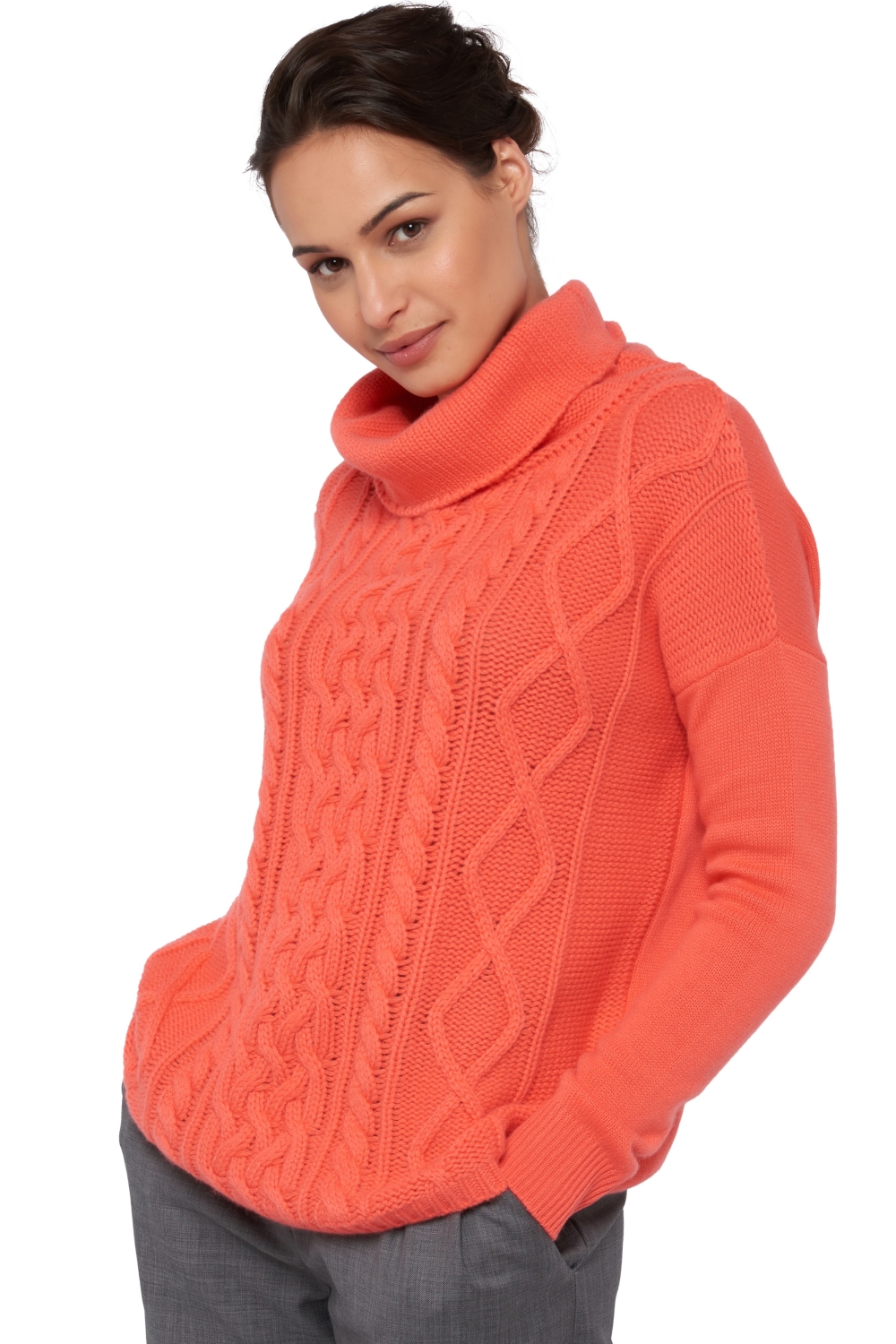 Cashmere ladies chunky sweater wonderful coral s