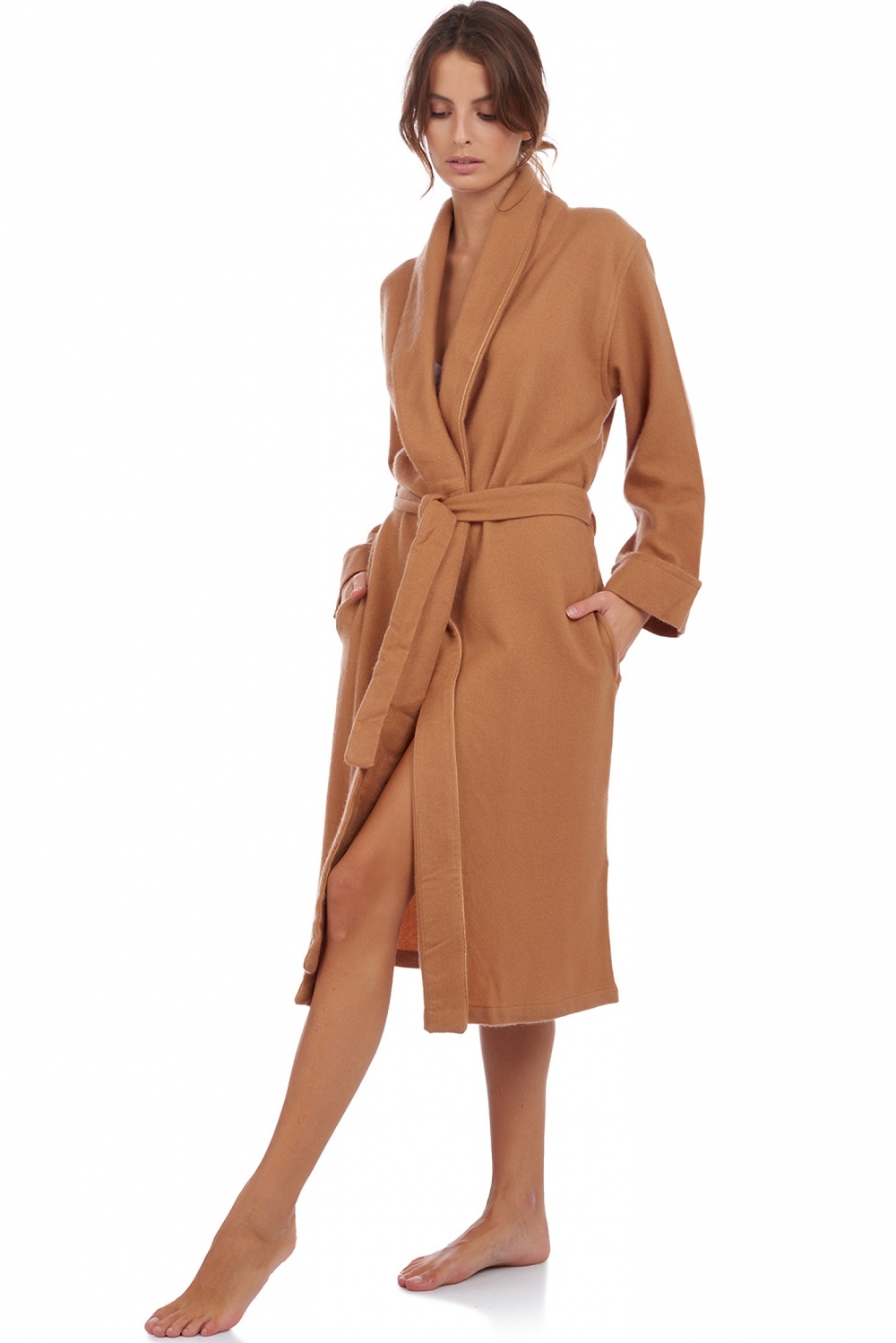Cashmere ladies dressing gown mylady camel desert s4