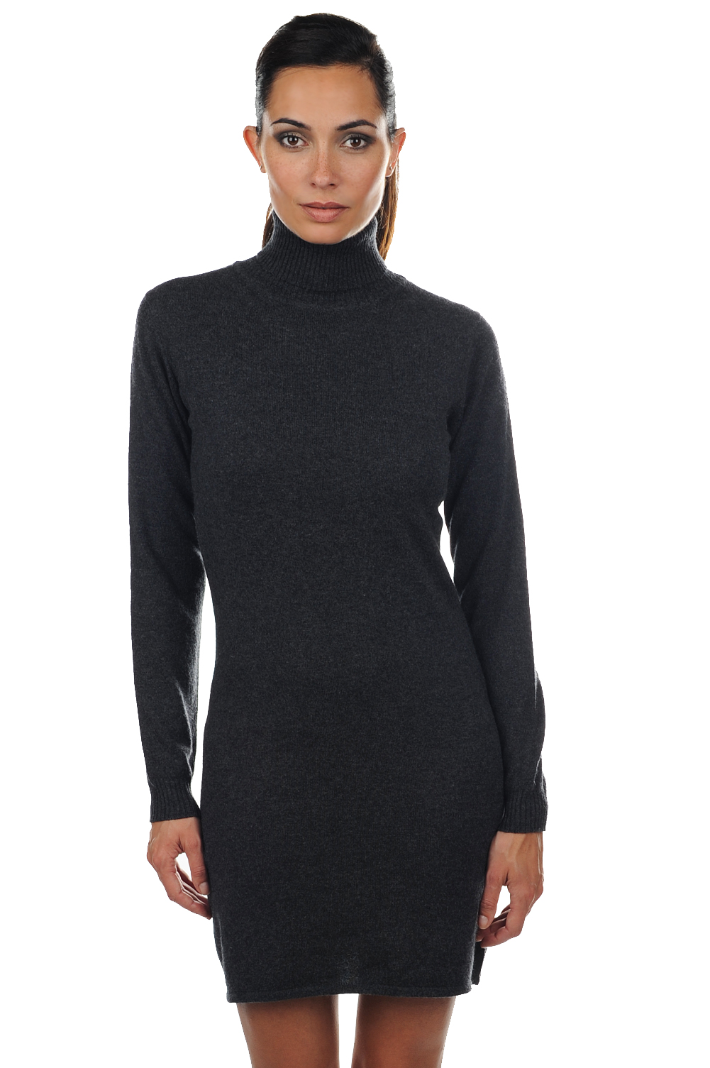 Cashmere ladies roll neck abie charcoal marl s