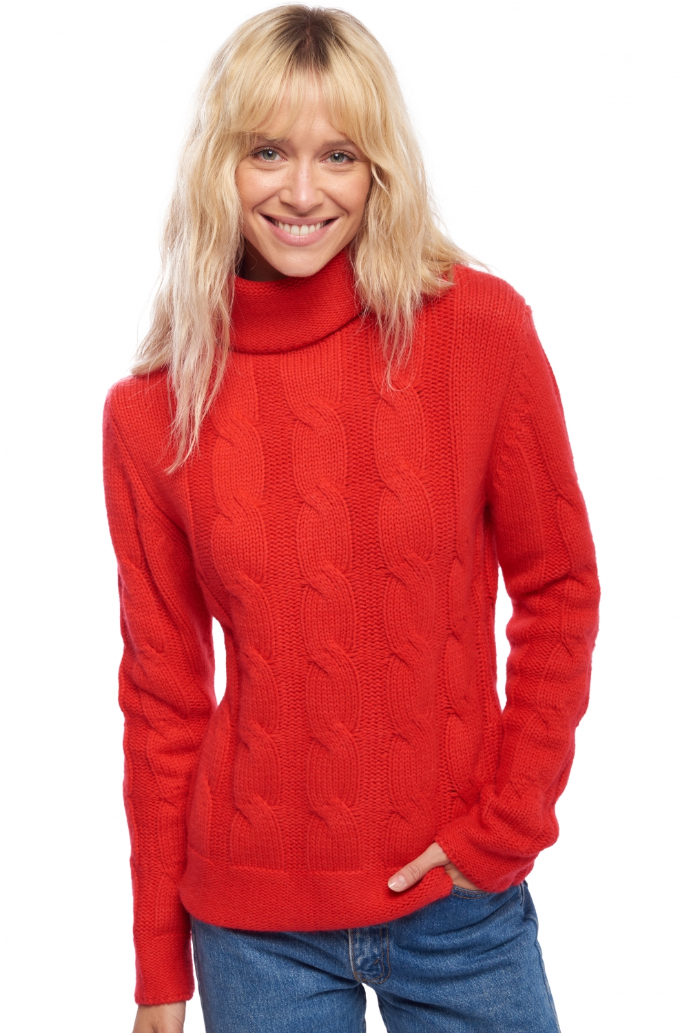 Cashmere ladies roll neck blanche rouge m