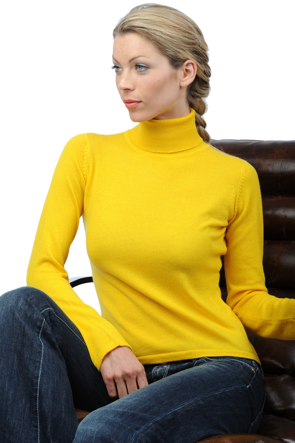 Cashmere ladies roll neck jade cyber yellow 2xl