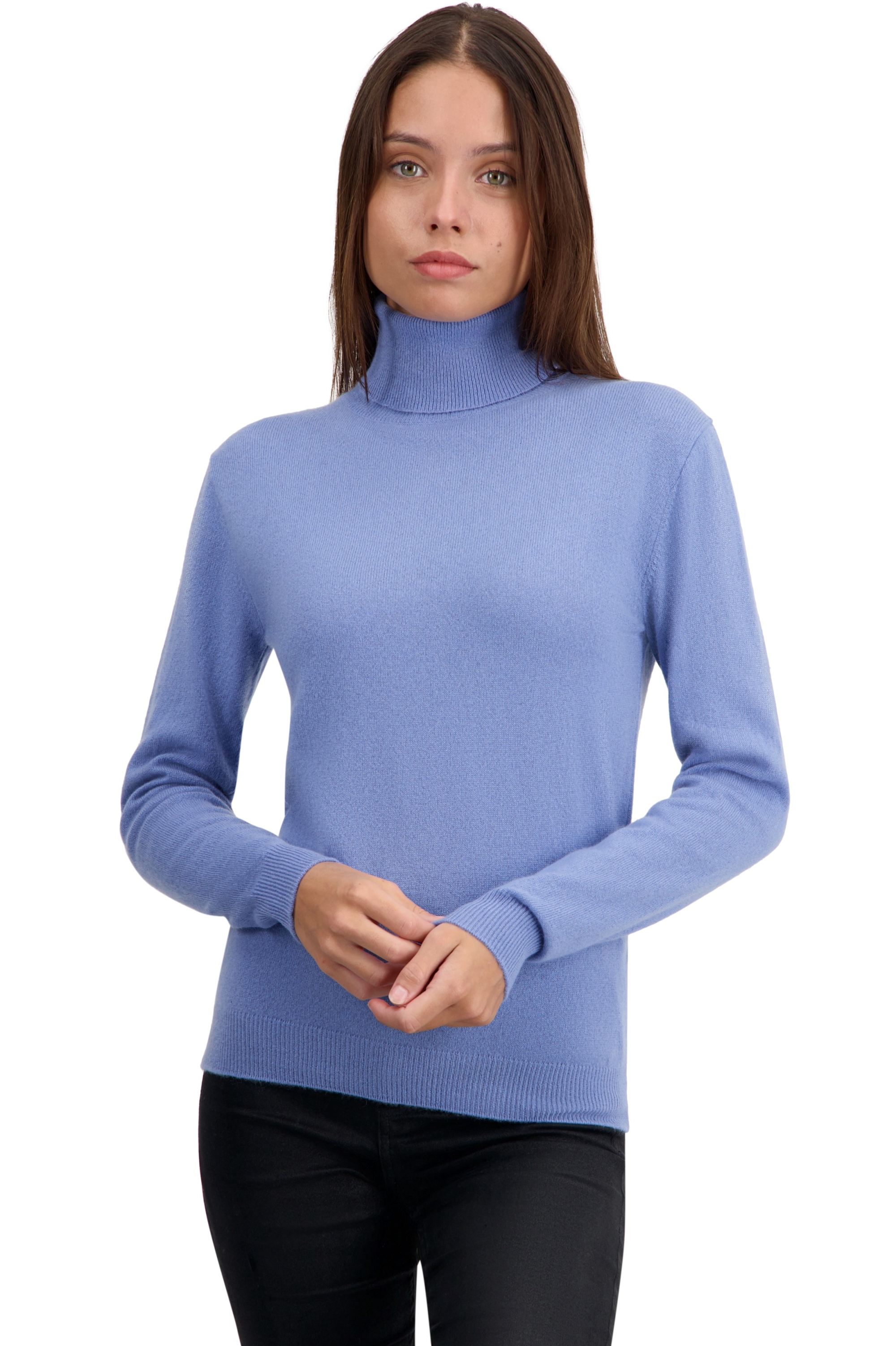 Cashmere ladies roll neck tale first light blue l