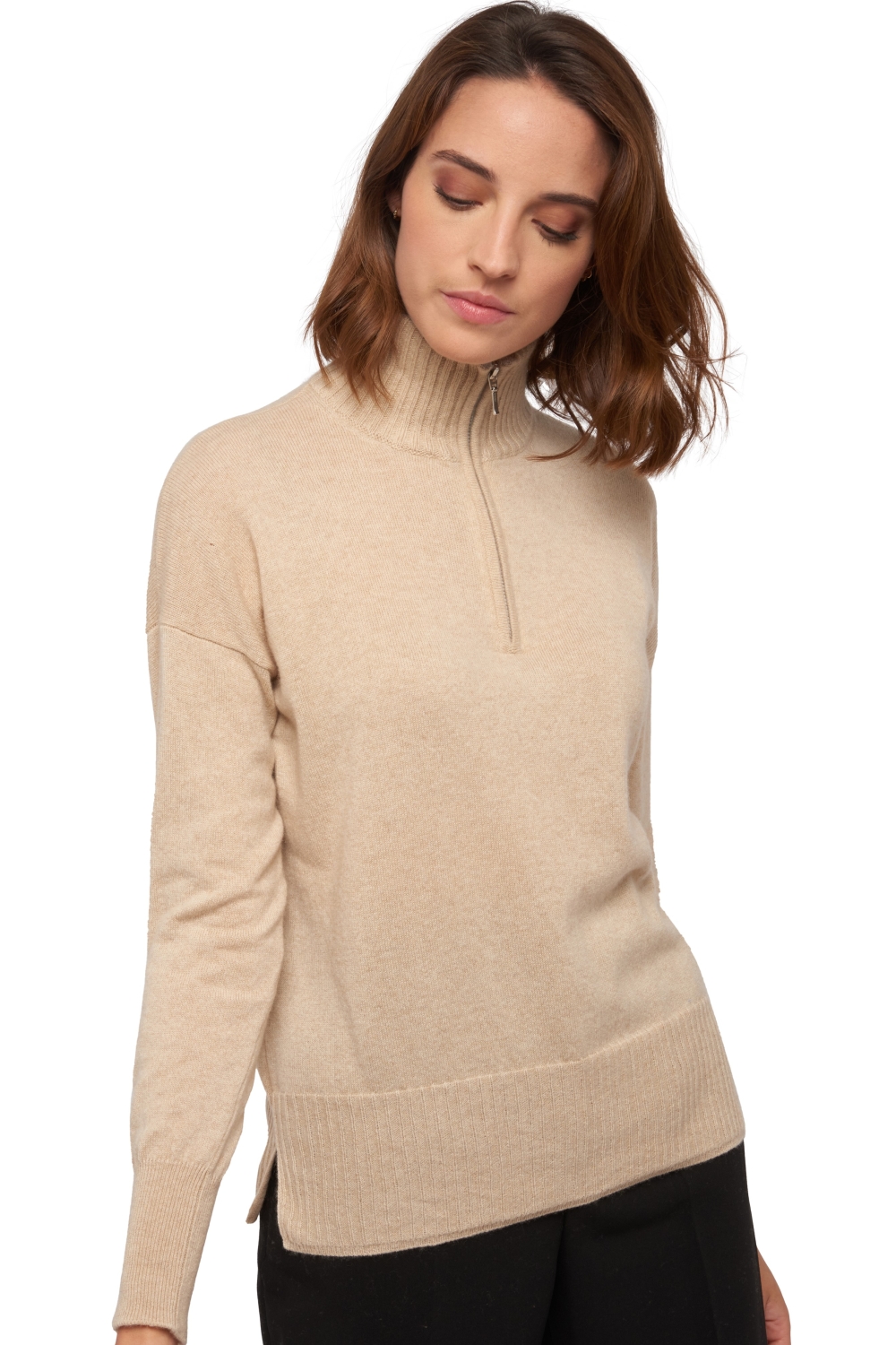 Cashmere ladies roll neck wallaby natural beige s