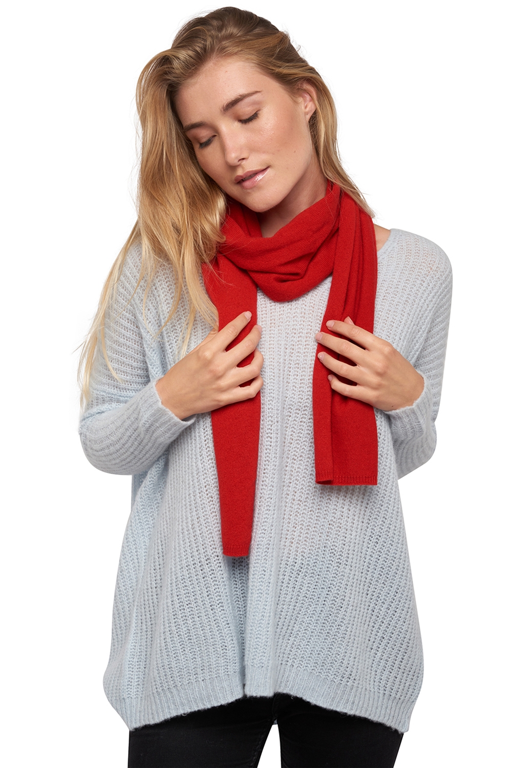 Cashmere ladies scarves mufflers ozone rouge 160 x 30 cm