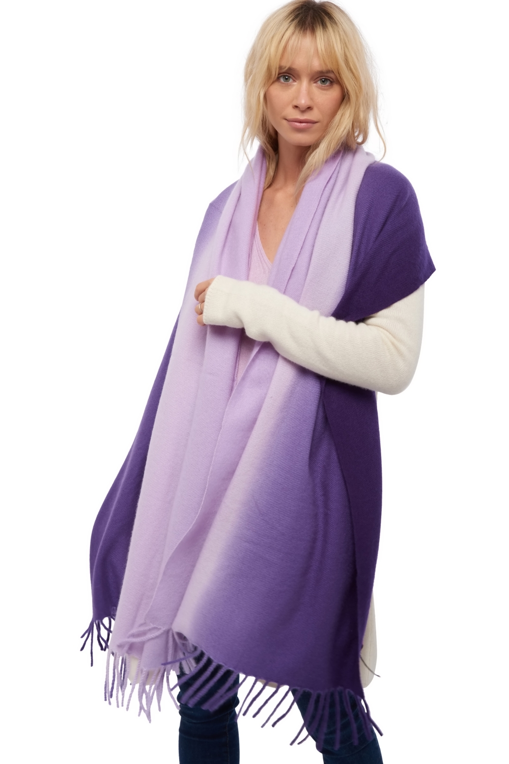 Cashmere ladies scarves mufflers vaasa deep purple lilas 200 x 70 cm