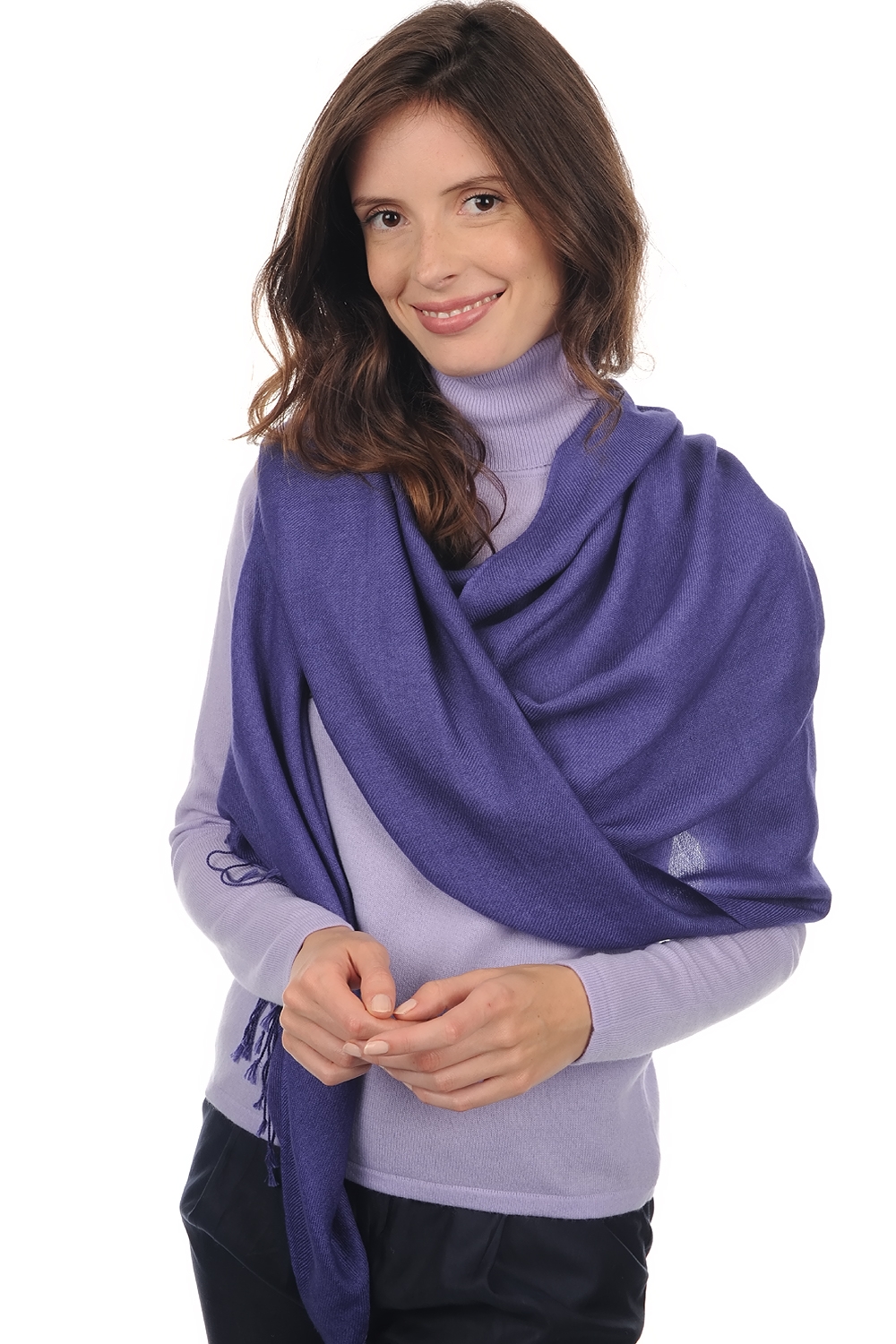Cashmere ladies shawls diamant blue violette 201 cm x 71 cm
