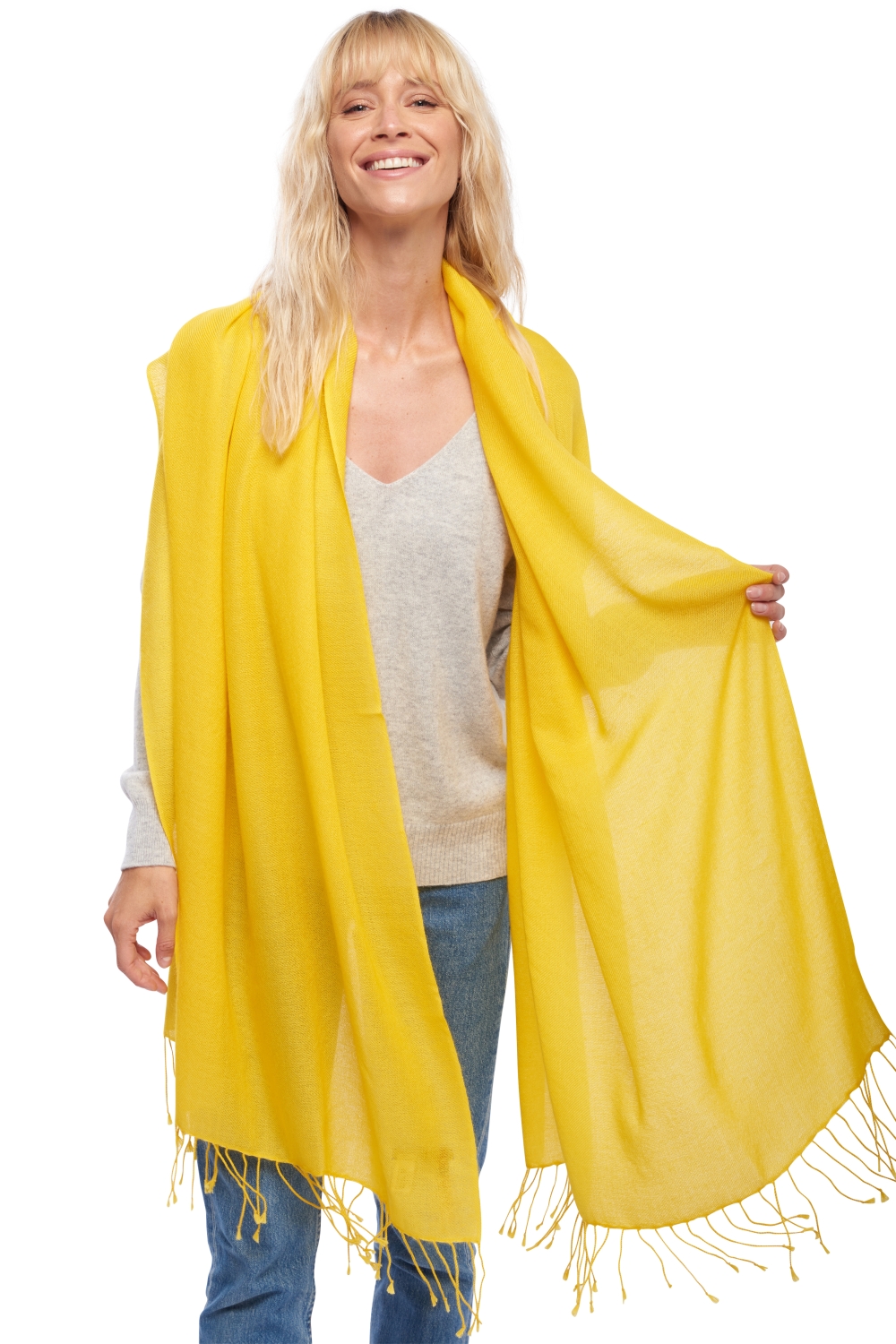 Cashmere ladies shawls diamant cyber yellow 201 cm x 71 cm
