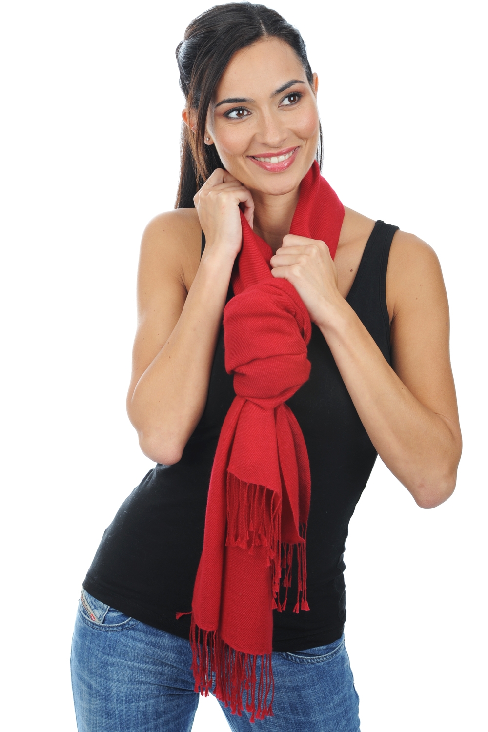 Cashmere ladies shawls diamant deep red 201 cm x 71 cm
