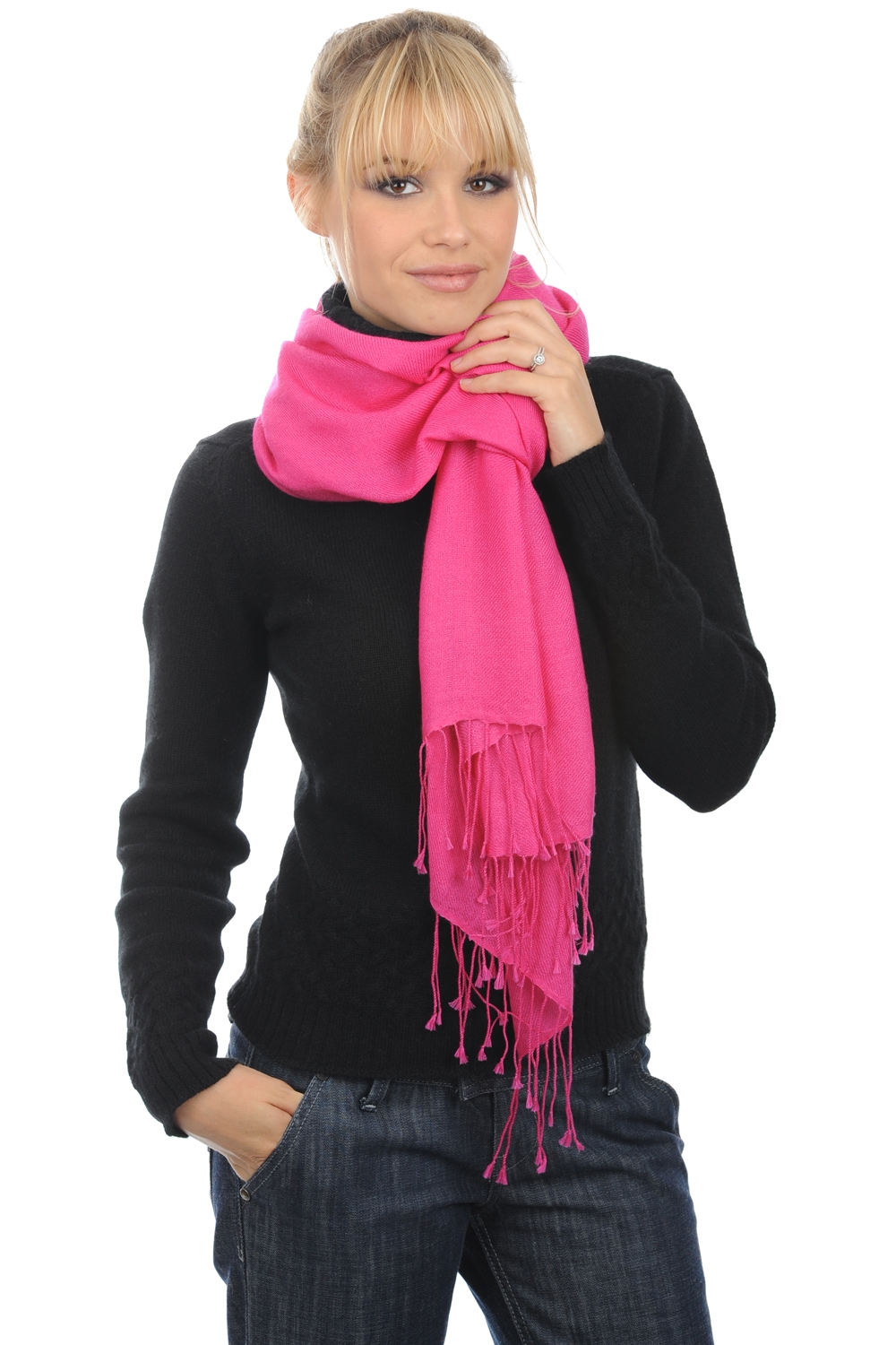 Cashmere ladies shawls diamant flashing pink 201 cm x 71 cm