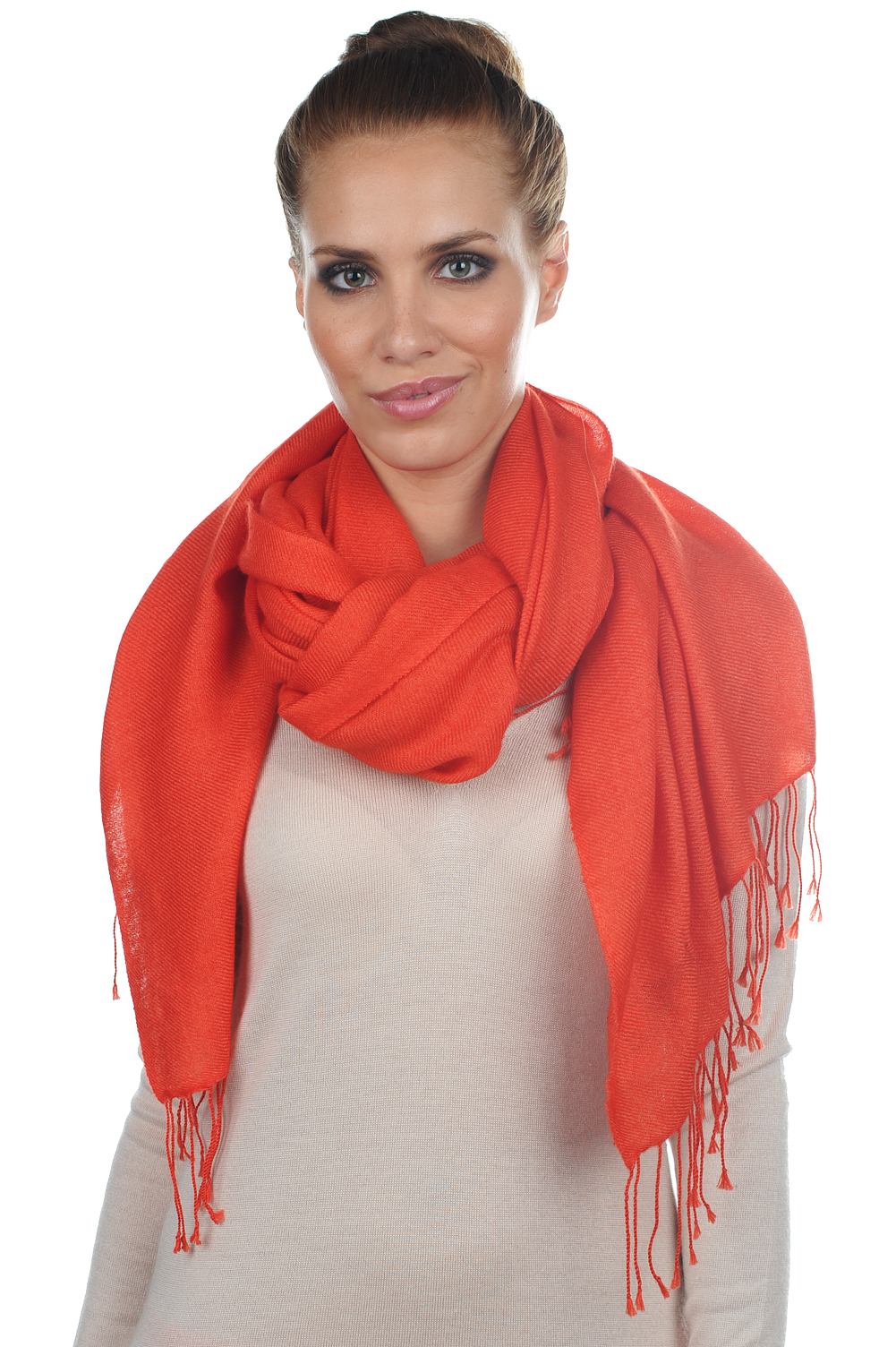 Cashmere ladies shawls diamant orange com 204 cm x 92 cm