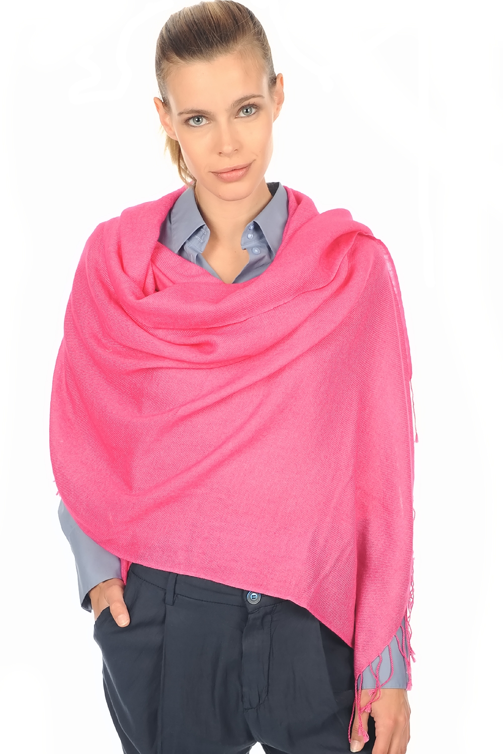 Cashmere ladies shawls diamant shocking pink 201 cm x 71 cm